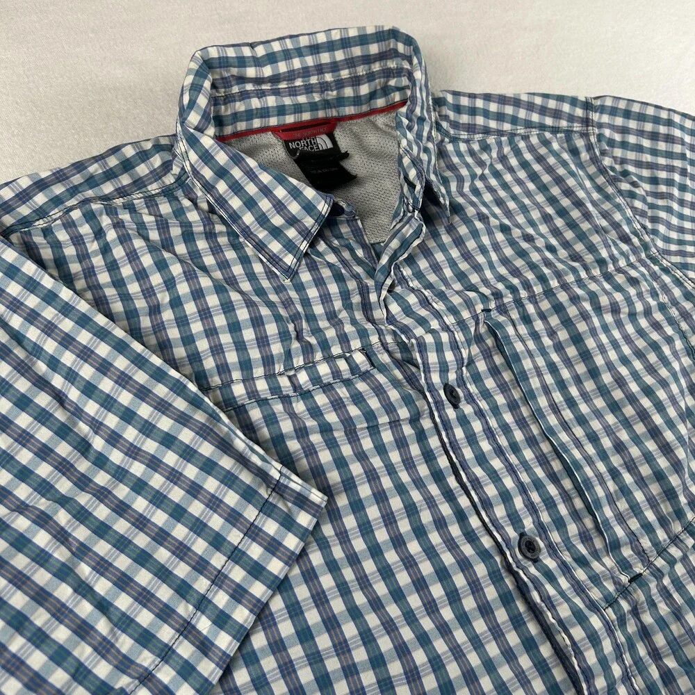 The North Face Shirt Mens Medium Blue Short Sleeve Button Up Outdoor Hiking